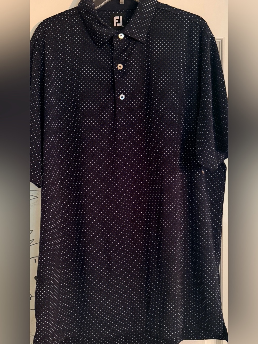 FootJoy Navy w/ White PolkaDots Men’s L Short Sleeve Polo Shirt